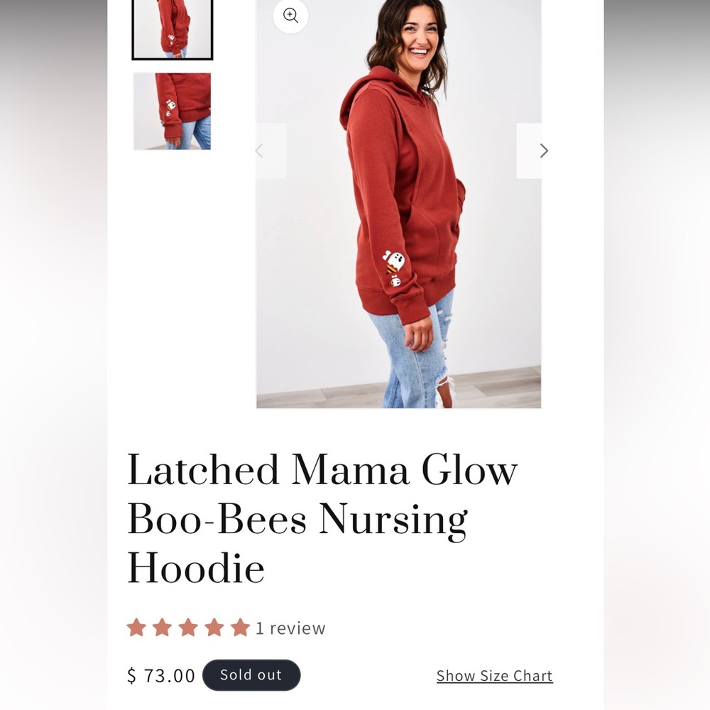 Latched Mama Boo-Bees Nursing Hoodie Rust with glow bees small